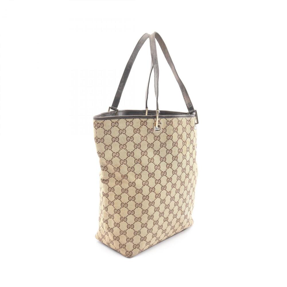 Gucci Leather Brown Beige Bag GG Canvas Tote Brown Tan